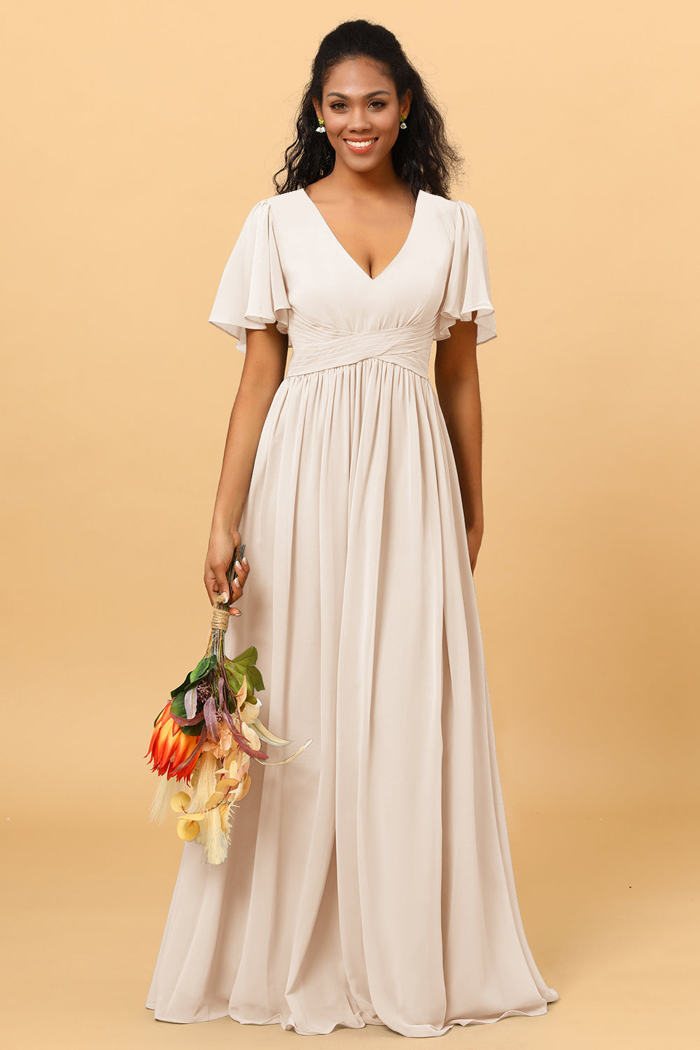 Wedtrend Women A Line V Neck Short Sleeves Floor Length Chiffon Bridesmaid Dress Formal Dress WEDTREND Wedtrend Women A Line V Neck Short Sleeves Floor Length Chiffon Bridesmaid Dress Formal Dress WEDTREND