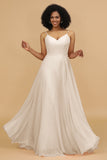 A Line Spaghetti Straps Chiffon Long Bridesmaid Dress