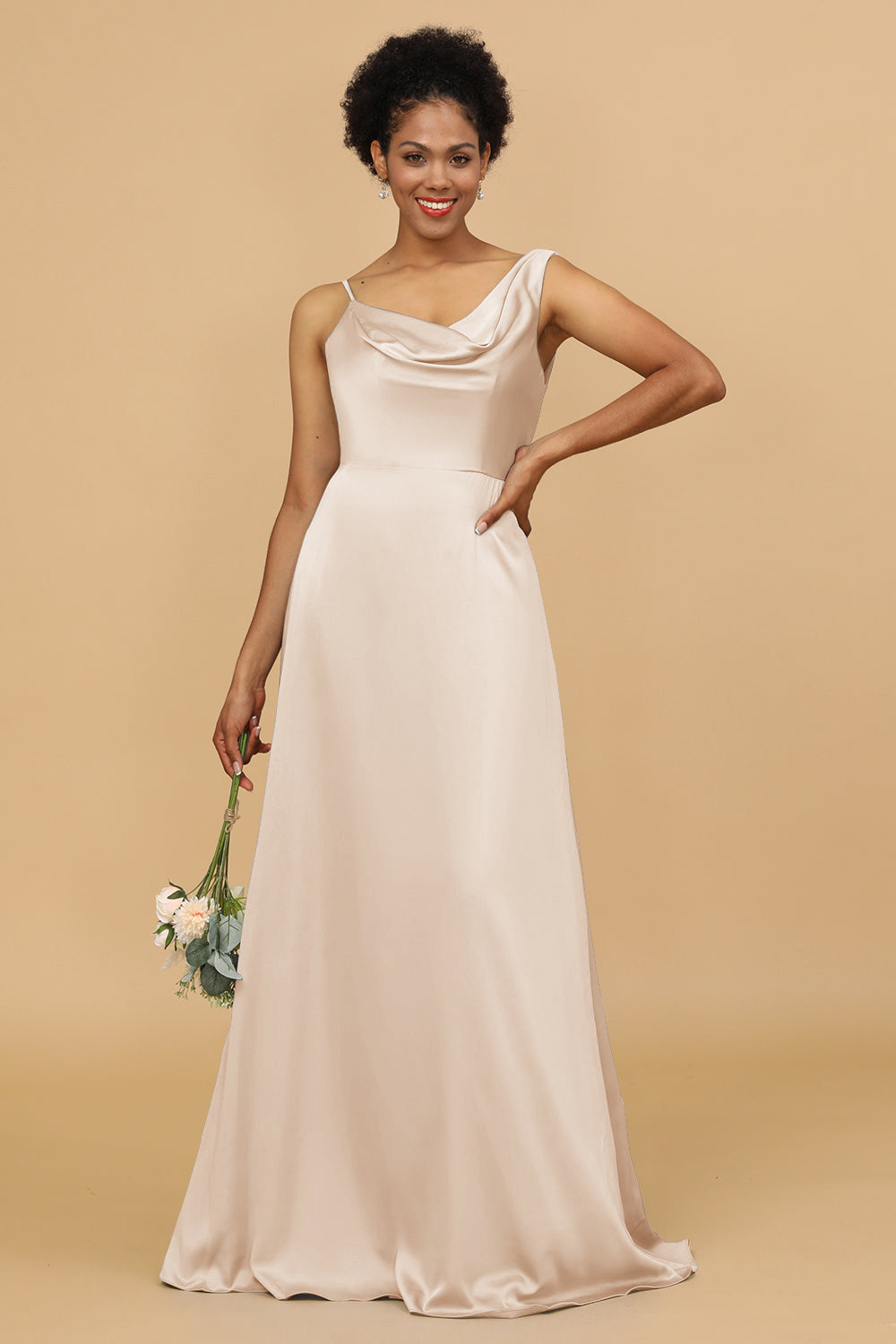 Wedtrend Women Bridesmaids A Line Asymmetrical Neck Satin Floor Length Bridesmaid Dress Wedding Party Formal Dress, Champagne Wedtrend Women Bridesmaids A Line Asymmetrical Neck Satin Floor Length Bridesmaid Dress Wedding Party Formal Dress, Champagne