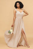 A Line Sweetheart Long Chiffon Bridesmaid Dress with Slit