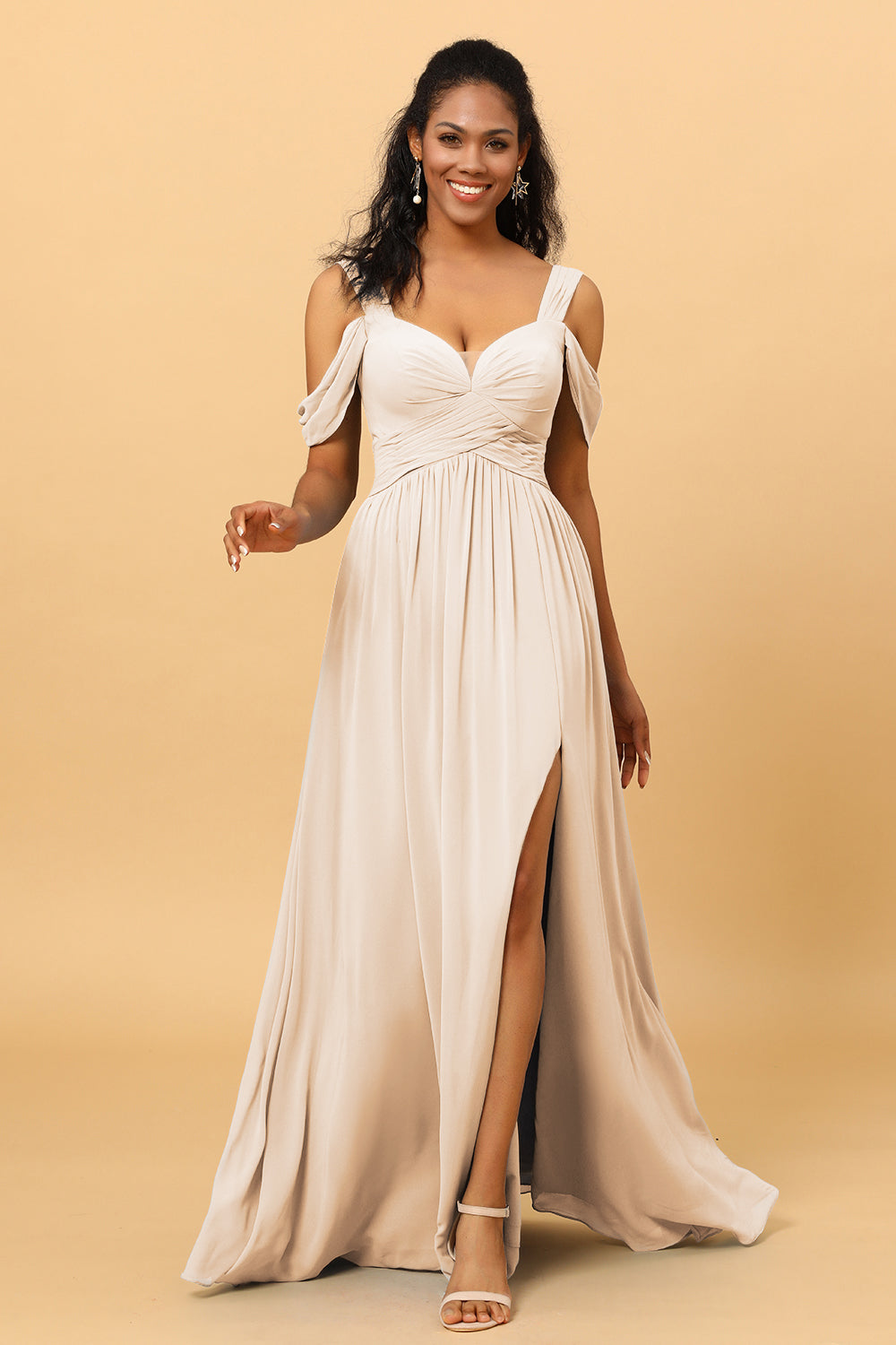 Wedtrend Women Bridesmaid Dress A Line V Neck Cold Shoulder Chiffon Formal Wedding Party Dress with Slit WEDTREND Wedtrend Women Bridesmaid Dress A Line V Neck Cold Shoulder Chiffon Formal Wedding Party Dress with Slit WEDTREND