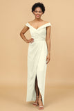 Sheath/Column Off The Shoulder Satin Long Bridesmaid Dress