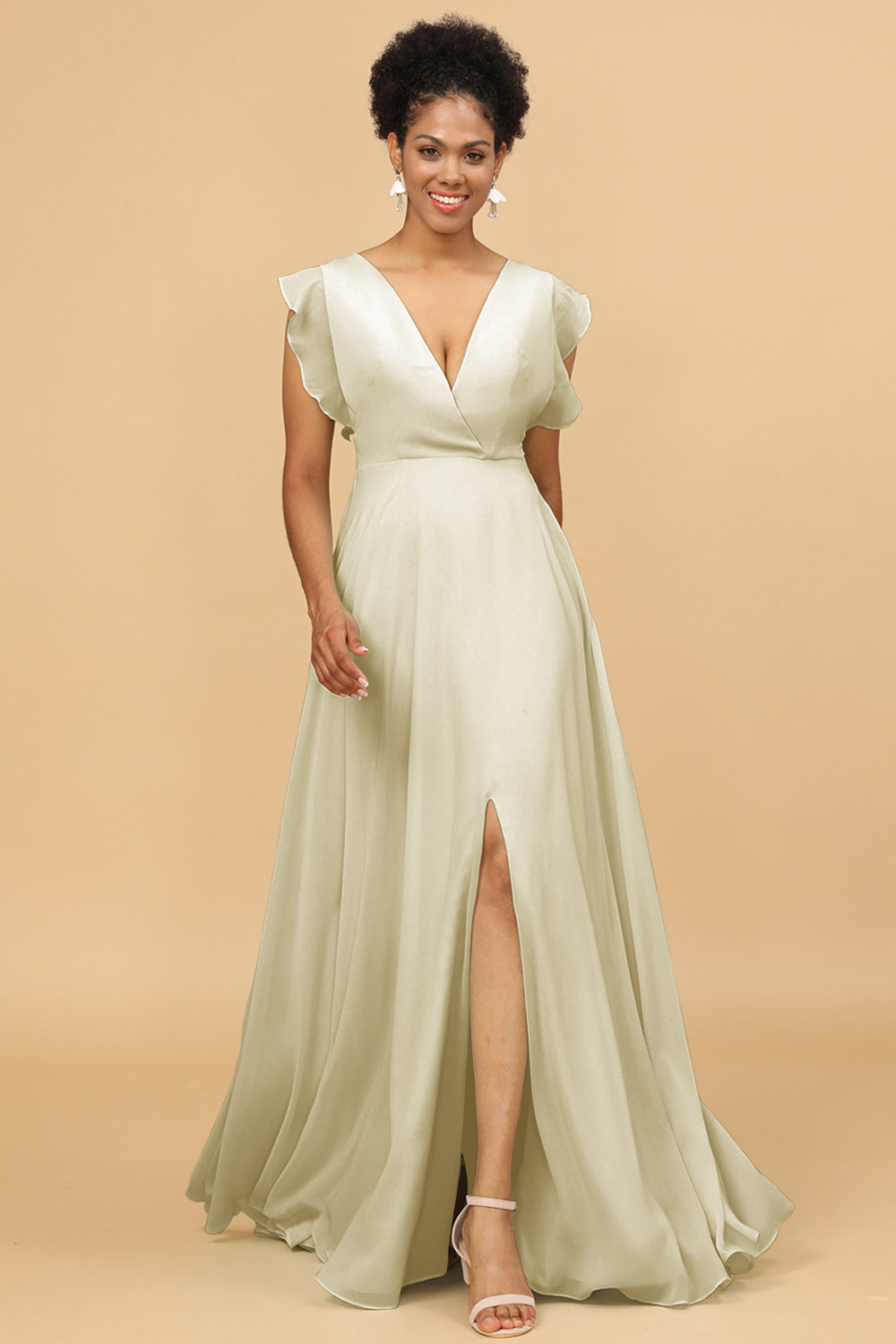 Wedtrend Women V-Neck Long Chiffon Bridesmaid Dress with Slit Wedding Party Dress, Daffodil Wedtrend Women V-Neck Long Chiffon Bridesmaid Dress with Slit Wedding Party Dress, Daffodil