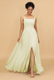 Sheath Square Neck Floor Length Chiffon Bridesmaid Dress