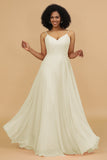 A Line Spaghetti Straps Chiffon Long Bridesmaid Dress