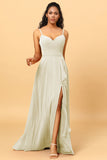 A Line Sweetheart Long Chiffon Bridesmaid Dress With Ruffle
