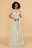 A Line Off the Shoulder Long Chiffon Bridesmaid Dress