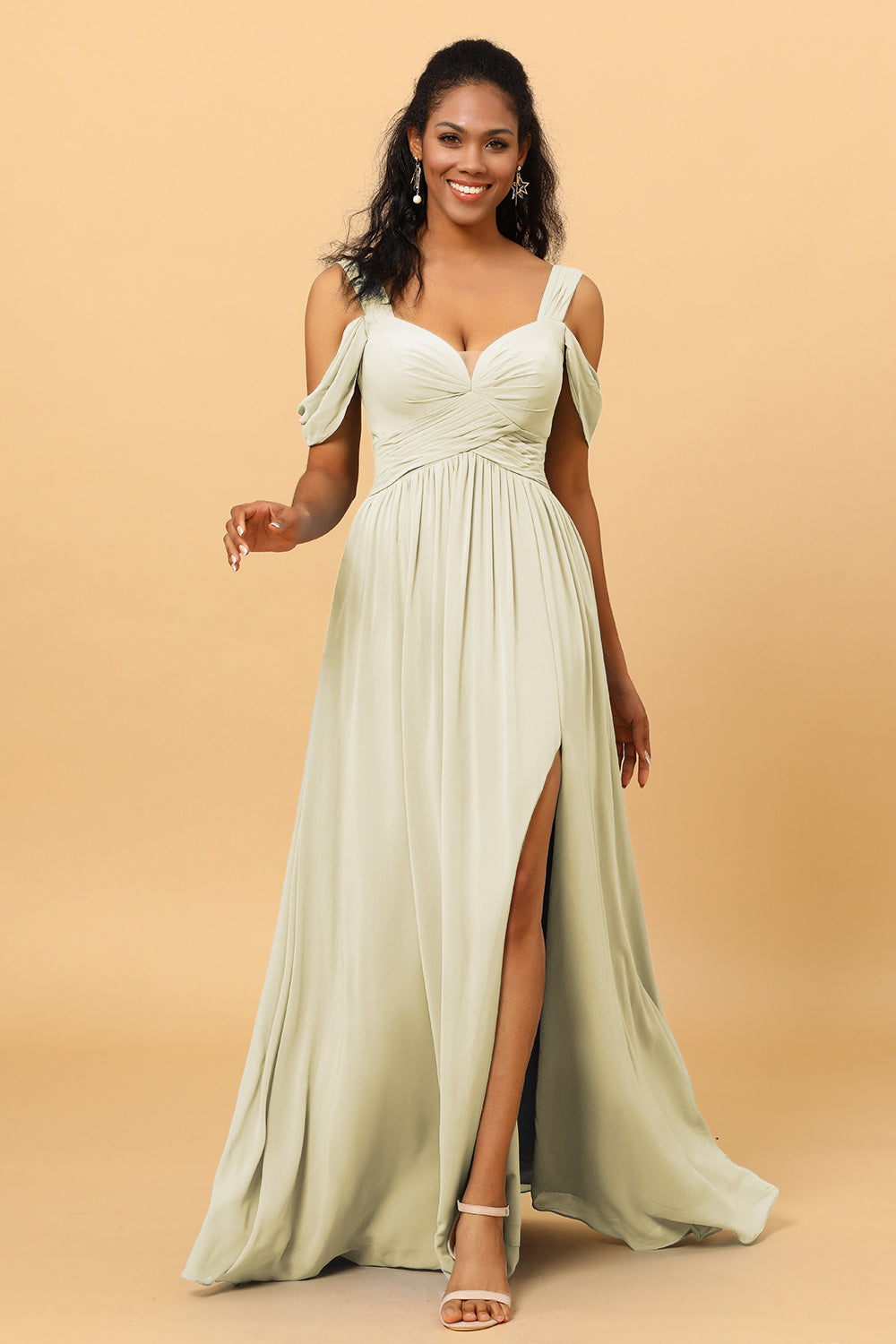 Wedtrend Women Bridesmaid Dress A Line V Neck Cold Shoulder Chiffon Formal Wedding Party Dress with Slit WEDTREND Wedtrend Women Bridesmaid Dress A Line V Neck Cold Shoulder Chiffon Formal Wedding Party Dress with Slit WEDTREND