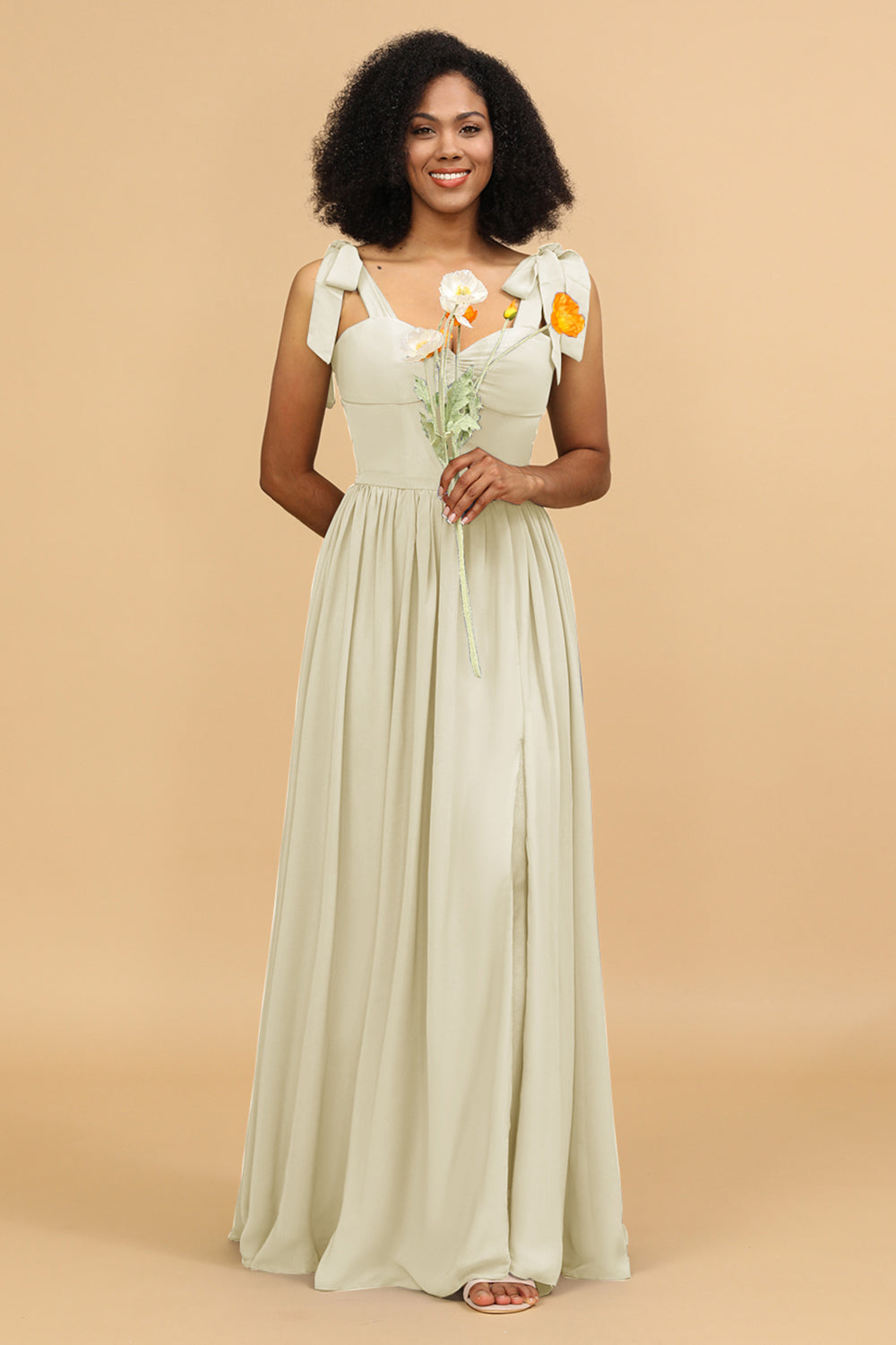 Wedttrend Sweetheart Sleeveless Long Chiffon Bridesmaid Dress with Slit Wedding Party Dress, Daffodil Wedttrend Sweetheart Sleeveless Long Chiffon Bridesmaid Dress with Slit Wedding Party Dress, Daffodil