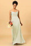 Sheath Spaghetti Straps Long Chiffon Bridesmaid Dress