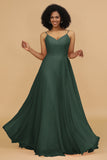 A Line Spaghetti Straps Chiffon Long Bridesmaid Dress