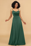 A Line Spaghetti Straps Floor Length Satin Bridesmaid Dress