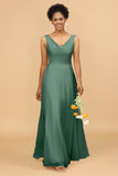 A Line V Neck Backless Chiffon Long Bridesmaid Dress