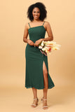 Sheath Spaghetti Straps Midi Chiffon Bridesmaid Dress with Slit