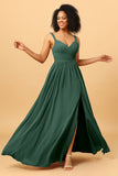 Spaghetti Straps Long Chiffon Bridesmaid Dress with Slit