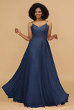 A Line Spaghetti Straps Chiffon Long Bridesmaid Dress