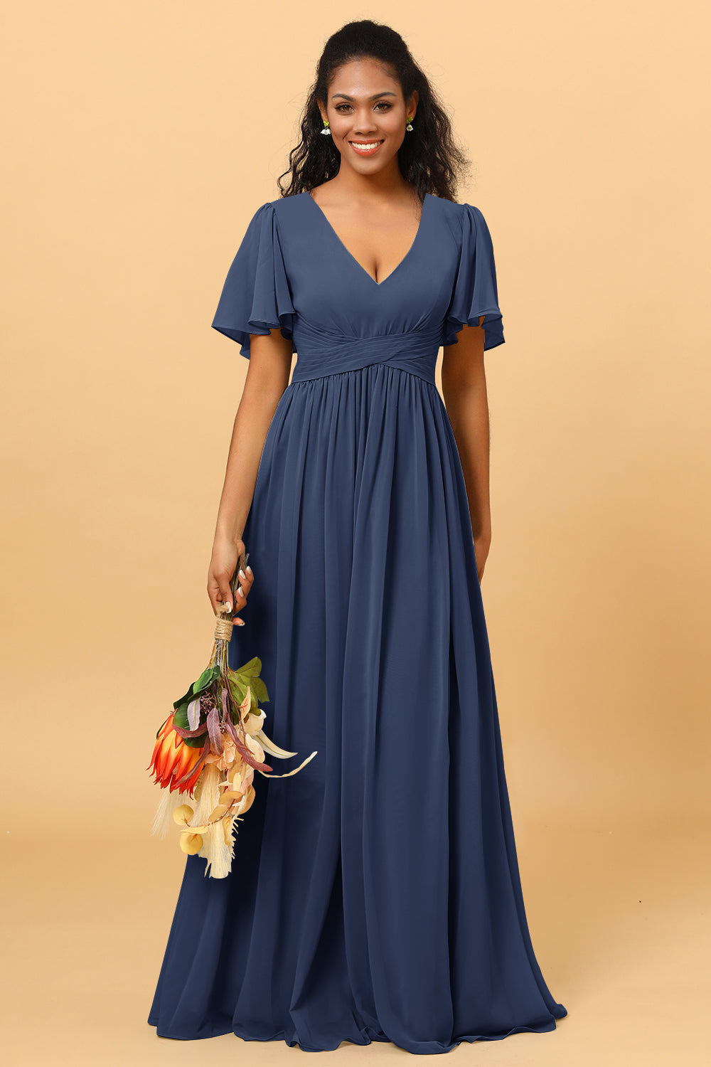 bridesmaid dresses with sleeves short Satin Lace Lisposa Burnt Orange Half Sleeves V-neck