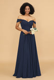 A Line Off the Shoulder Long Chiffon Bridesmaid Dress