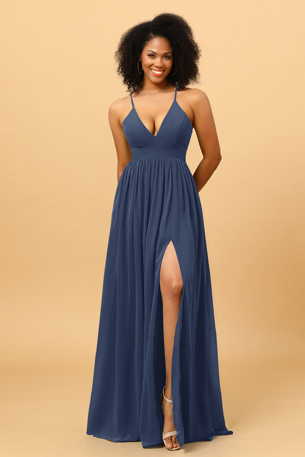 Wedtrend Women Bridesmaids A Line V Neck Spaghetti Straps Chiffon Bridesmaid Dress with Slit WEDTREND Wedtrend Women Bridesmaids A Line V Neck Spaghetti Straps Chiffon Bridesmaid Dress with Slit WEDTREND