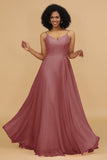 A Line Spaghetti Straps Chiffon Long Bridesmaid Dress