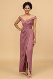 Sheath/Column Off The Shoulder Satin Long Bridesmaid Dress