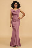 Mermaid Cowl Neck Backless Long Satin Bridesmaid Dress