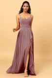 A Line Sweetheart Long Chiffon Bridesmaid Dress With Ruffle