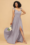 A Line Sweetheart Long Chiffon Bridesmaid Dress with Slit