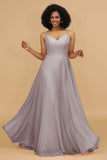 A Line Spaghetti Straps Chiffon Long Bridesmaid Dress