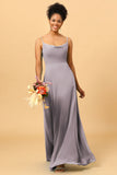 Sheath Spaghetti Straps Long Chiffon Bridesmaid Dress