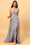 A Line Sweetheart Long Chiffon Bridesmaid Dress With Ruffle