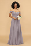 A Line Off the Shoulder Long Chiffon Bridesmaid Dress