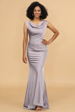 Mermaid Cowl Neck Backless Long Satin Bridesmaid Dress