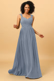 A Line Sweetheart Chiffon Floor Length Bridesmaid Dress with Heart Shaped Open Back