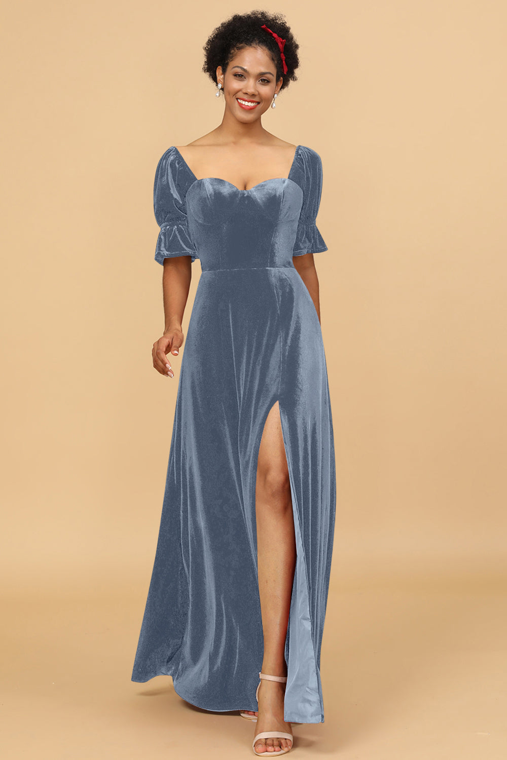 Wedtrend Women Bridesmaid Dress A Line Sweetheart Flare Sleeves Velvet Wedding Party Formal Evening Dress with Slit WEDTREND Wedtrend Women Bridesmaid Dress A Line Sweetheart Flare Sleeves Velvet Wedding Party Formal Evening Dress with Slit WEDTREND