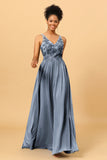 A Line V-Neck Long Chiffon Bridesmaid Dress with Lace