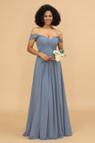 A Line Off the Shoulder Long Chiffon Bridesmaid Dress