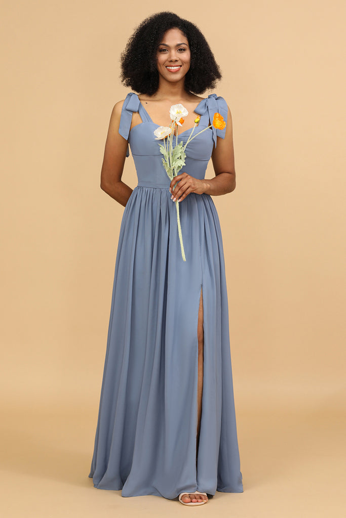 Simple Chiffon Bridesmaid Dress with Slit Tangerine