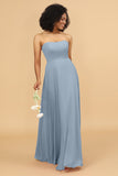 A Line Off The Shoulder Long Chiffon Bridesmaid Dress with Bowknot