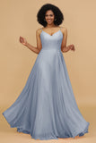 A Line Spaghetti Straps Chiffon Long Bridesmaid Dress