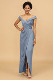 Sheath/Column Off The Shoulder Satin Long Bridesmaid Dress