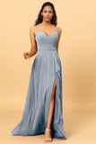 A Line Sweetheart Long Chiffon Bridesmaid Dress With Ruffle