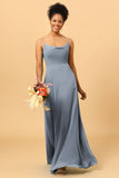 Sheath Spaghetti Straps Long Chiffon Bridesmaid Dress