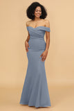 Off the Shoulder Mermaid Ruched Chiffon Bridesmaid Dress