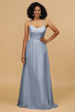 Sheath/Column Spaghetti Straps Long Chiffon Bridesmaid Dress