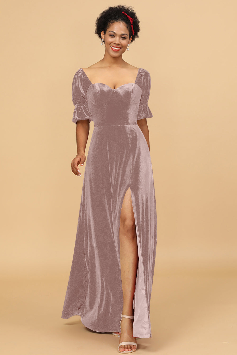 Wedtrend Women Bridesmaid Dress A Line Sweetheart Flare Sleeves Velvet Wedding Party Formal Evening Dress with Slit WEDTREND Wedtrend Women Bridesmaid Dress A Line Sweetheart Flare Sleeves Velvet Wedding Party Formal Evening Dress with Slit WEDTREND