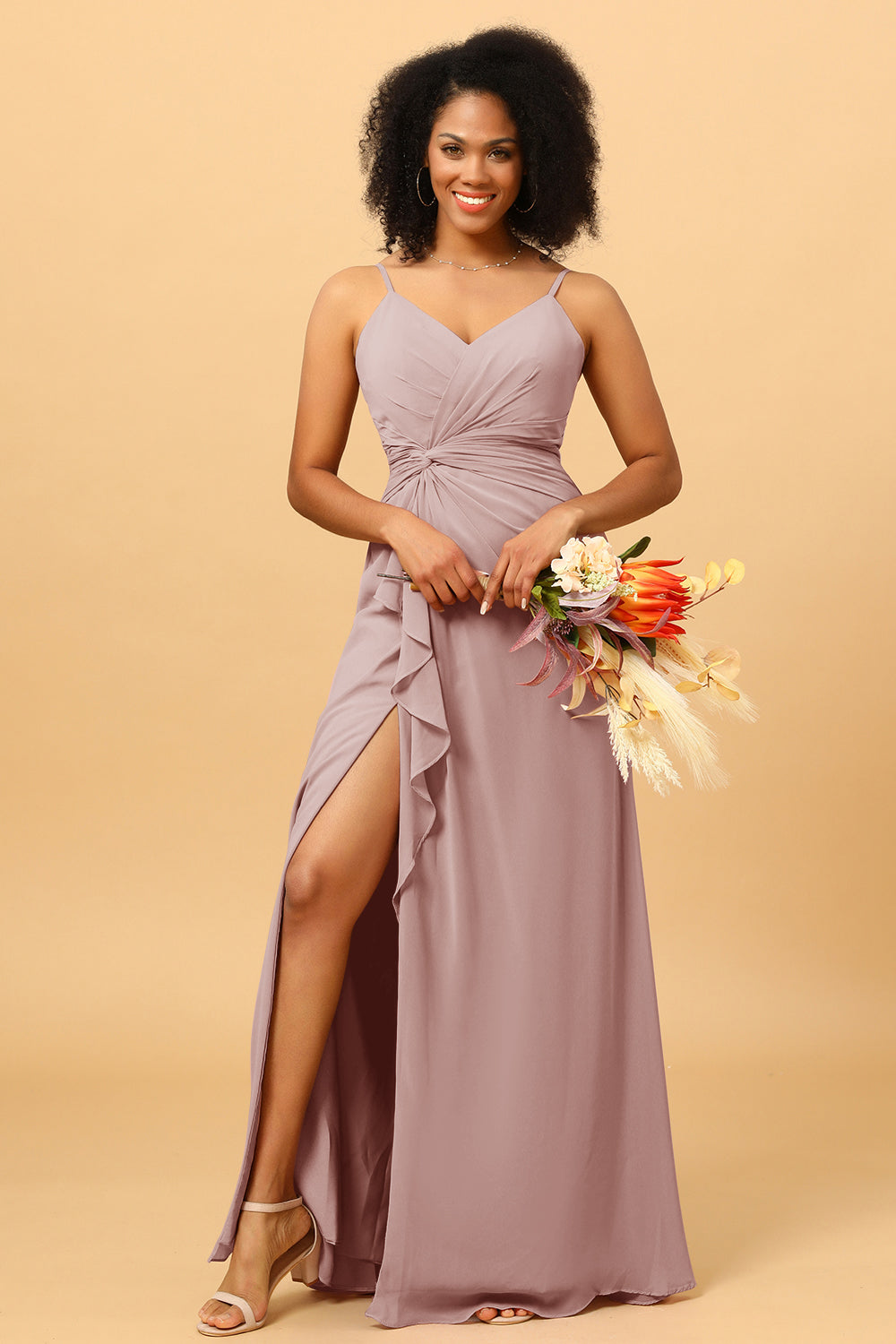 Wedtrend Women V Neck Chiffon Ruffled Long Bridesmaid Dress with Slit WEDTREND Wedtrend Women V Neck Chiffon Ruffled Long Bridesmaid Dress with Slit WEDTREND