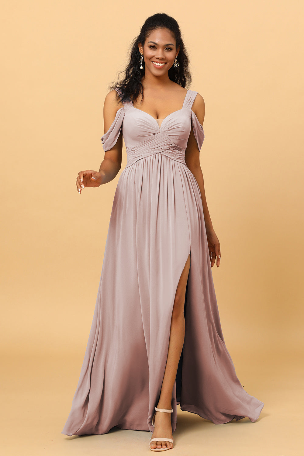 Wedtrend Women Bridesmaid Dress A Line V Neck Cold Shoulder Chiffon Formal Wedding Party Dress with Slit WEDTREND Wedtrend Women Bridesmaid Dress A Line V Neck Cold Shoulder Chiffon Formal Wedding Party Dress with Slit WEDTREND