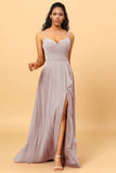 A Line Sweetheart Long Chiffon Bridesmaid Dress With Ruffle