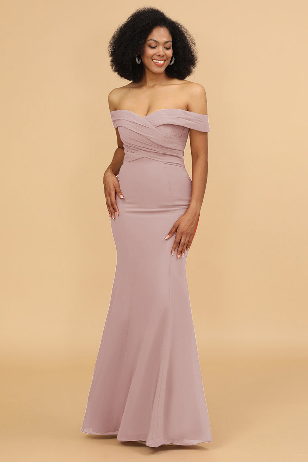 Wedtrend Off The Shoulder Mermaid Long Floor Length Chiffon Bridesmaid Dress with Pleated Wedding Party Dress, Dusty Rose Wedtrend Off The Shoulder Mermaid Long Floor Length Chiffon Bridesmaid Dress with Pleated Wedding Party Dress, Dusty Rose